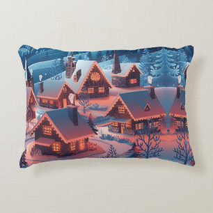 Christmas Lights Decorated Snow Covered Village Ho Decorative Cushion
