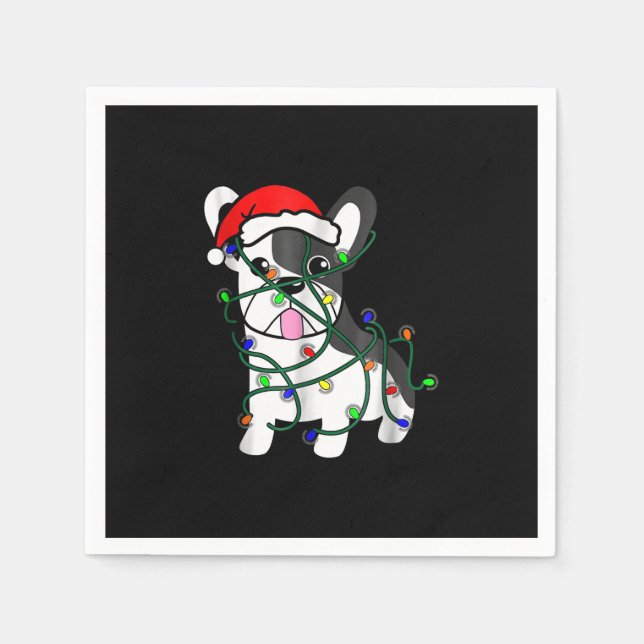 christmas lights decoration funny french bulldog napkin (Front)