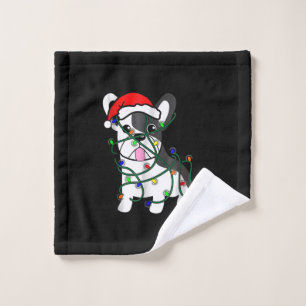 christmas lights decoration funny french bulldog wash cloth