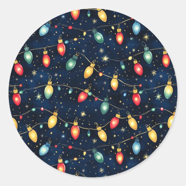 Christmas Lights Design with Twinkling Glow  Classic Round Sticker (Front)