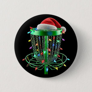Christmas Lights Disc Golf Sket Golfer Xmas Santa 6 Cm Round Badge