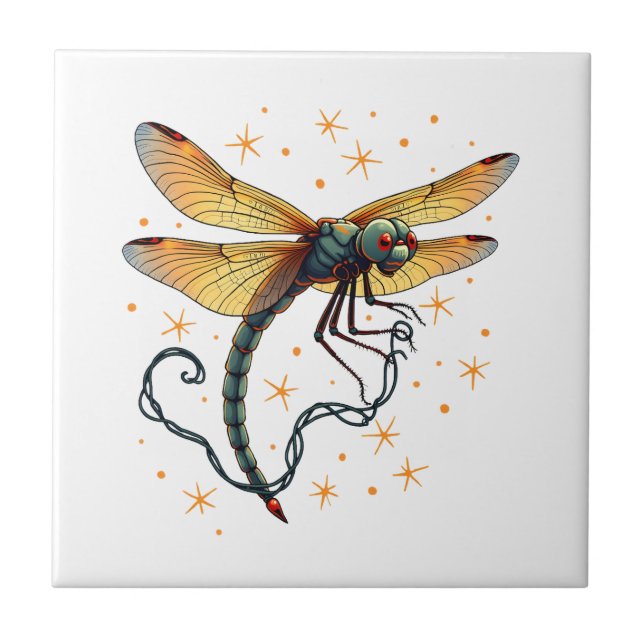 Christmas Lights Dragonfly Ceramic Tile (Front)