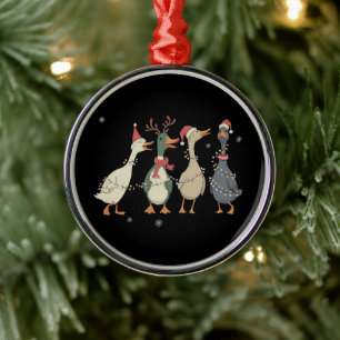Christmas Lights Ducks Funny Animals Farm Lover Metal Ornament