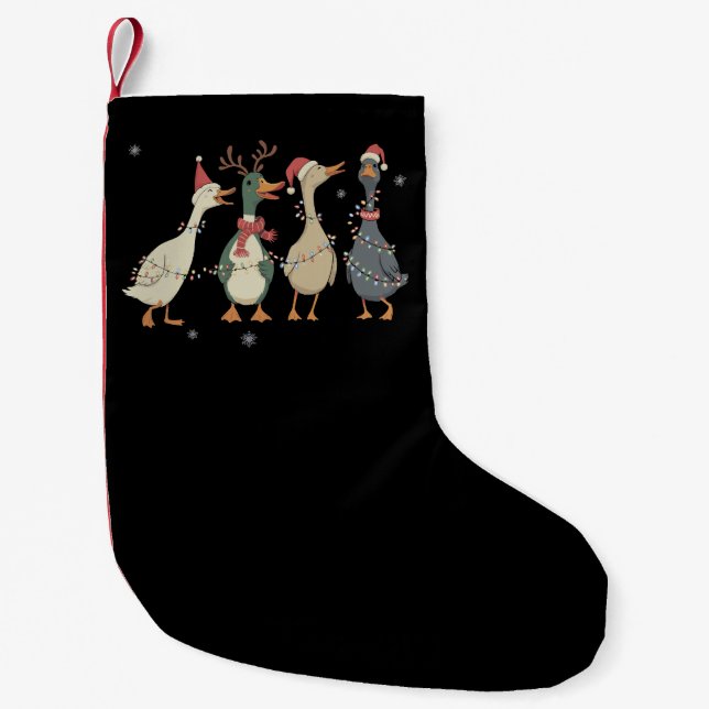 Christmas Lights Ducks Funny Animals Farm Lover  Small Christmas Stocking (Front)