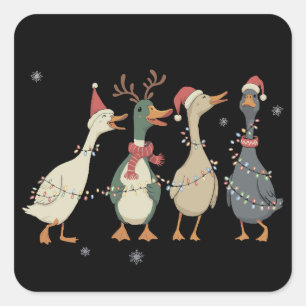 Christmas Lights Ducks Funny Animals Farm Lover Square Sticker
