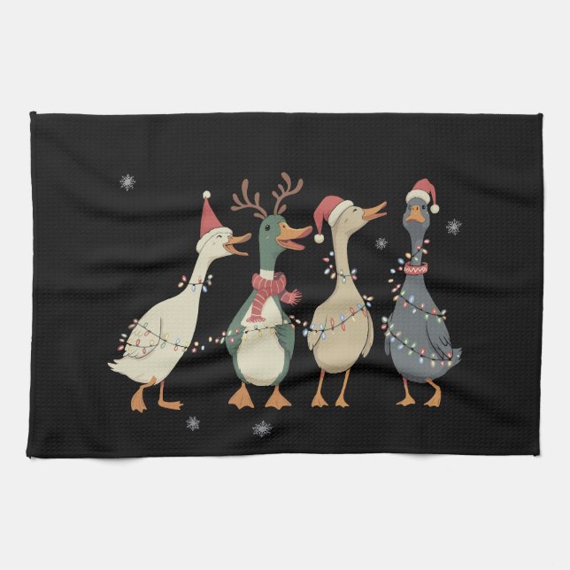 Christmas Lights Ducks Funny Animals Farm Lover  Tea Towel (Horizontal)