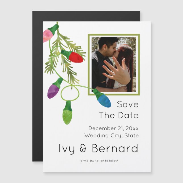 Christmas Lights, Engagement Photo Save the Date Magnetic Invitation (Front/Back)