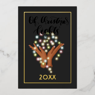 Christmas Lights Family Photo Collage Foil Holiday Card