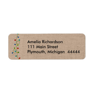 Christmas Lights Faux Burlap Mailing Label Return Address Label