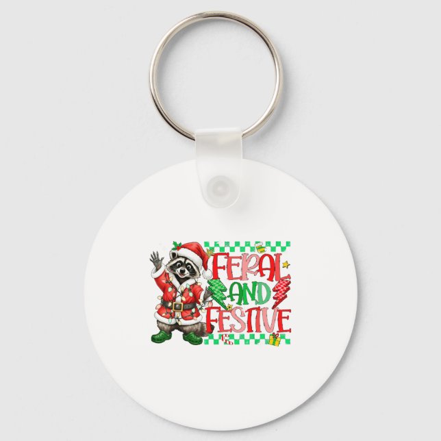 Christmas Lights Feral But Festive Funny Raccoon S Key Ring (Front)