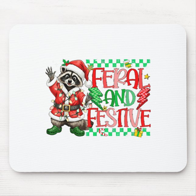 Christmas Lights Feral But Festive Funny Raccoon S Mouse Pad (Front)