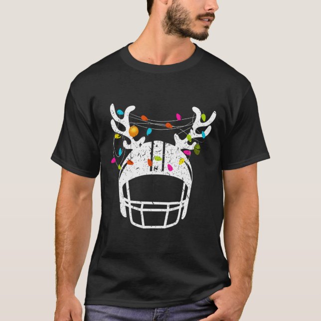 Christmas Lights Football Helmet Funny Xmas  T-Shirt (Front)