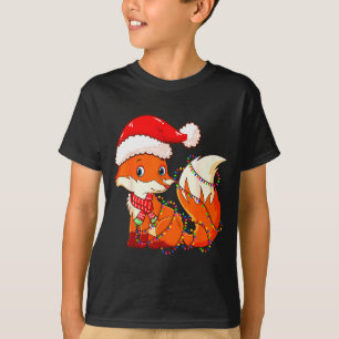 Christmas Lights Fox Wearing Xmas Hat - Cute Funny T-Shirt