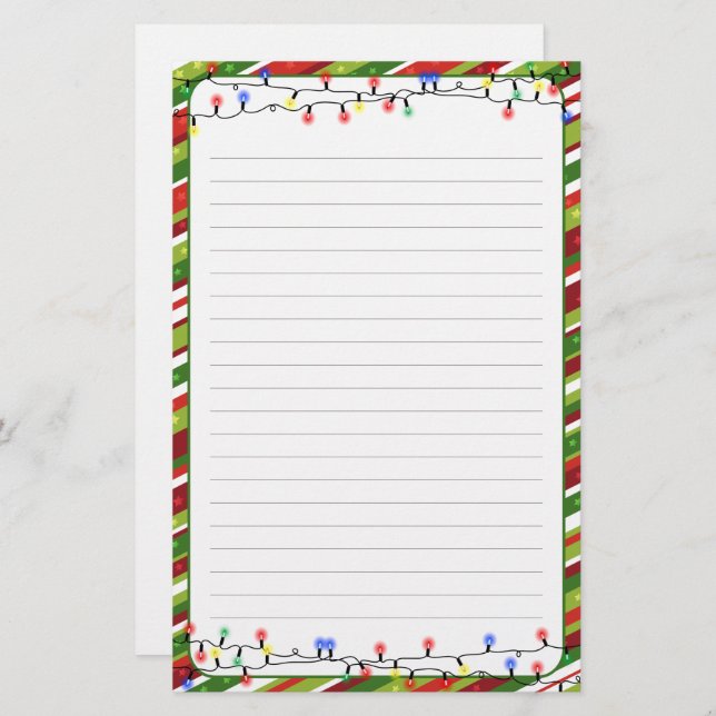 Christmas Lights Frame Holidays Lined Stationery (Front/Back)