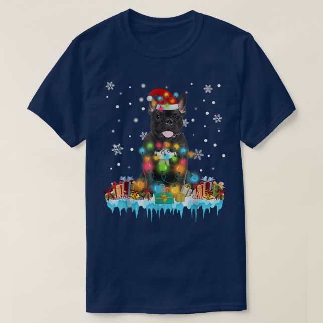 Christmas Lights French Bulldog Dog Santa Tree Xma T-Shirt (Design Front)