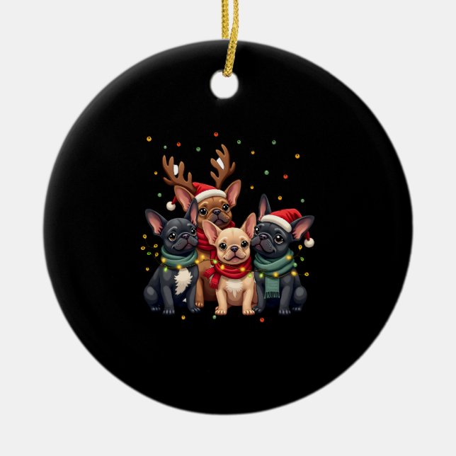 Christmas Lights French Bulldogs Xmas Frenchie Dog Ceramic Ornament (Front)