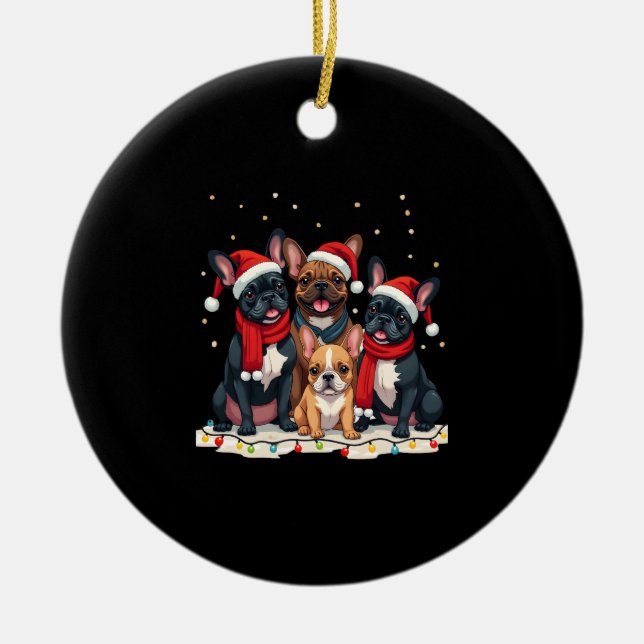 Christmas Lights French Bulldogs Xmas Frenchie Dog Ceramic Ornament (Front)