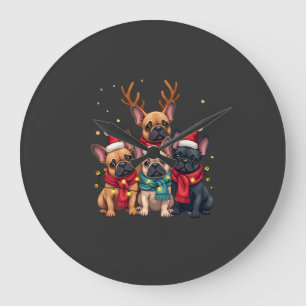Christmas Lights French Bulldogs Xmas Frenchie Dog Large Clock