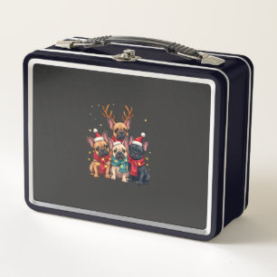 Christmas Lights French Bulldogs Xmas Frenchie Dog Metal Lunch Box