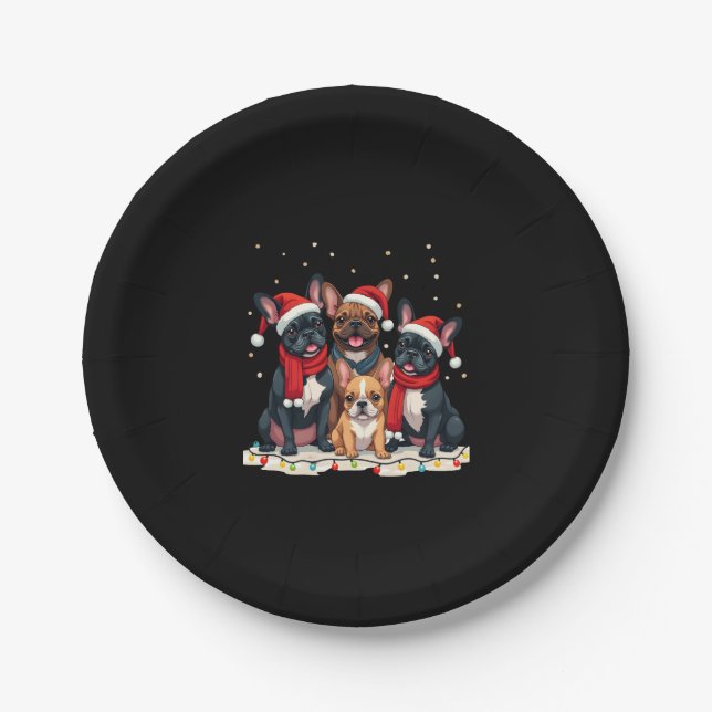 Christmas Lights French Bulldogs Xmas Frenchie Dog Paper Plate (Front)