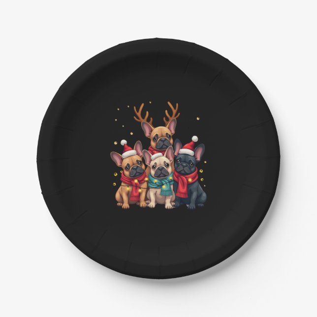 Christmas Lights French Bulldogs Xmas Frenchie Dog Paper Plate (Front)