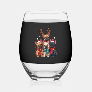 Christmas Lights French Bulldogs Xmas Frenchie Dog Stemless Wine Glass