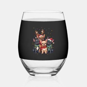 Christmas Lights French Bulldogs Xmas Frenchie Dog Stemless Wine Glass