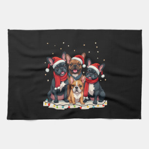 Christmas Lights French Bulldogs Xmas Frenchie Dog Tea Towel