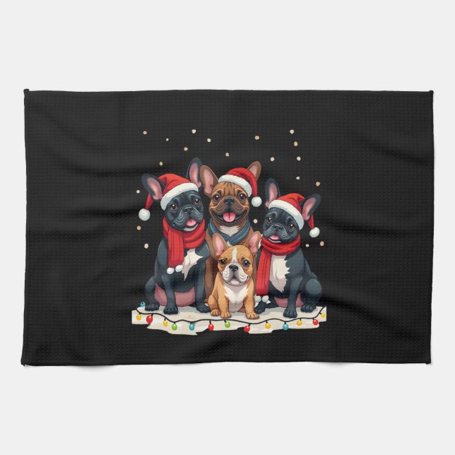 Christmas Lights French Bulldogs Xmas Frenchie Dog Tea Towel (Horizontal)