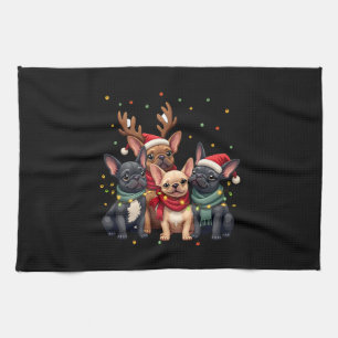 Christmas Lights French Bulldogs Xmas Frenchie Dog Tea Towel
