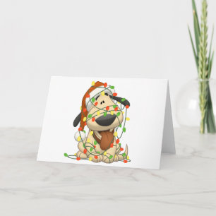 Christmas Lights Funny Puppy Dog Holiday Card