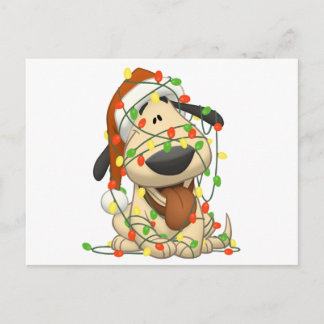 Christmas Lights Funny Puppy Dog Holiday Postcard