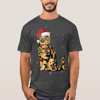 Christmas Lights Funny Xmas Santa Hat Cat Animals  T-Shirt