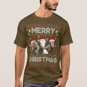 Christmas Lights Funny Xmas Santa Hat Goat Animals T-Shirt