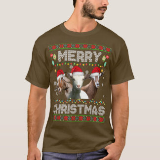 Christmas Lights Funny Xmas Santa Hat Goat Animals T-Shirt