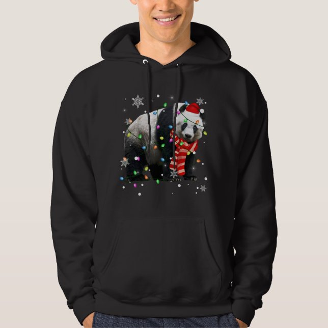 Christmas Lights Funny Xmas Santa Hat Panda Animal Hoodie (Front)