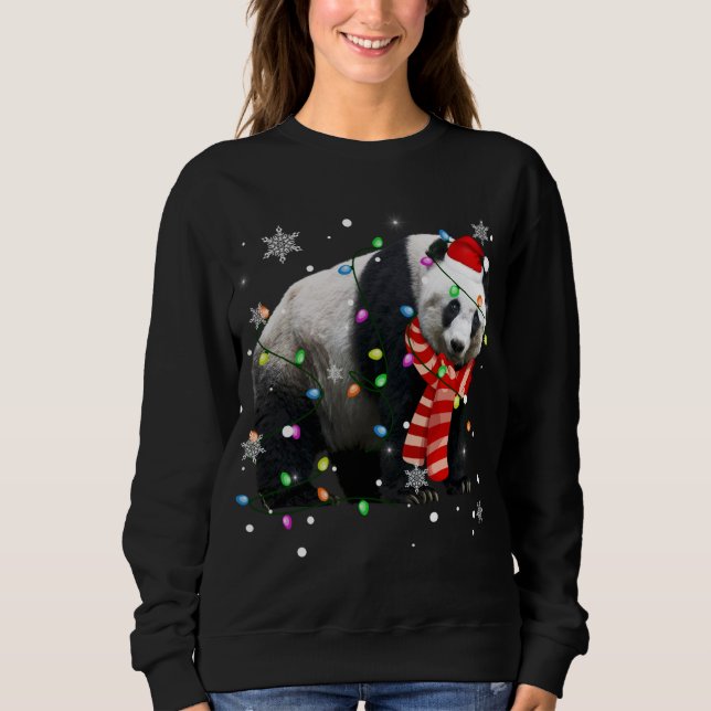 Christmas Lights Funny Xmas Santa Hat Panda Animal Sweatshirt (Front)