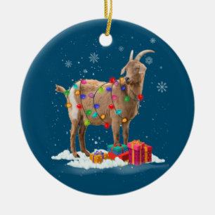 Christmas Lights Goat Celebrates Xmas Party For Go Ceramic Ornament