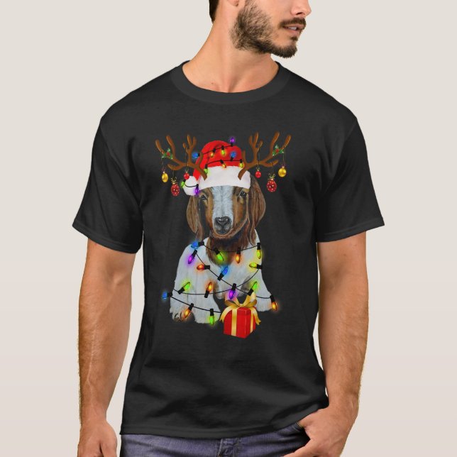 Christmas Lights Goat Celebrates Xmas Party For Go T-Shirt (Front)