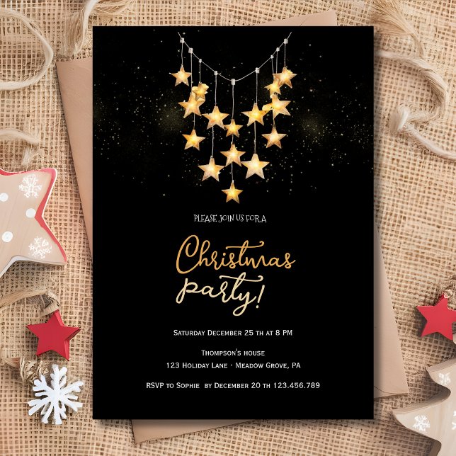Christmas lights gold stars garland  invitation (Creator Uploaded)