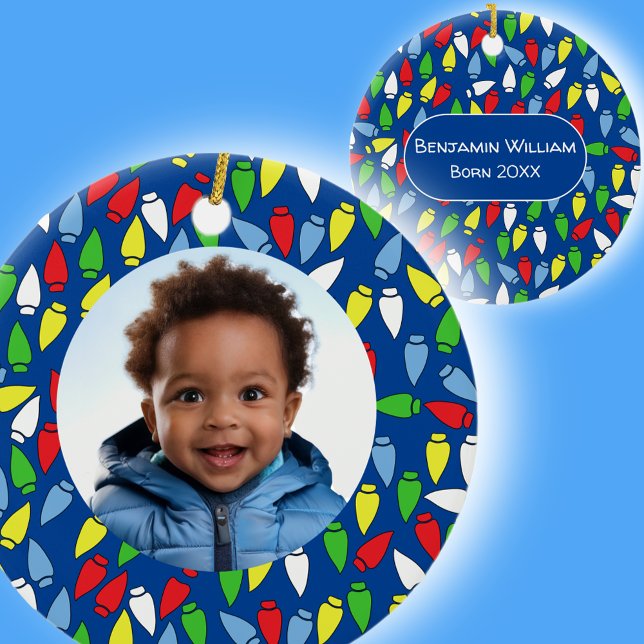 Christmas Lights Grandson blue  Ceramic Ornament (Creator Uploaded)