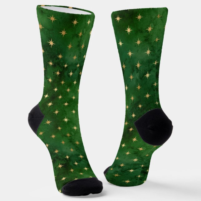 Christmas lights green gold stars pattern elegant socks (Angled)