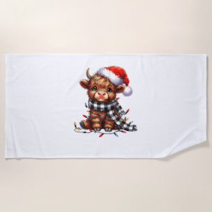 Christmas Lights Highland Cow Baby Christmas Light Beach Towel