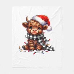Christmas Lights Highland Cow Baby Christmas Light Fleece Blanket