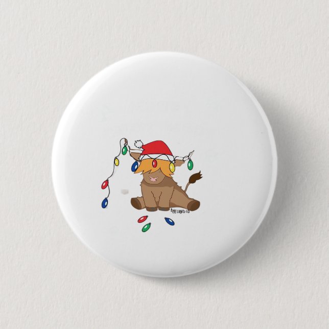 Christmas lights highland cow ugly sweater christm 6 cm round badge (Front)