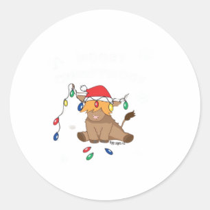 Christmas lights highland cow ugly sweater christm classic round sticker