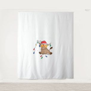 Christmas lights highland cow ugly sweater christm tapestry