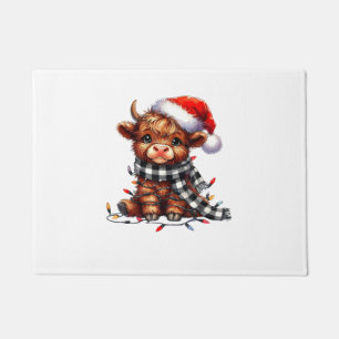 Christmas Lights Highland Cow Vintage Cute Highlan Doormat