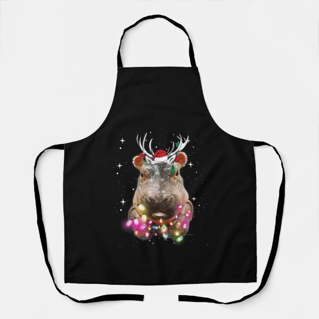 Christmas Lights Hippo Fiona Hippopotamus Lover Apron (Front)