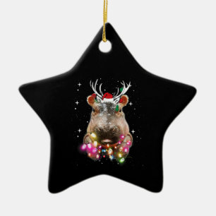 Christmas Lights Hippo Fiona Hippopotamus Lover Ceramic Ornament